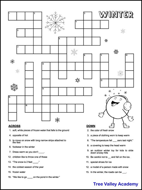 Printable Winter Crossword Puzzles for Kids - Tree Valley Academy