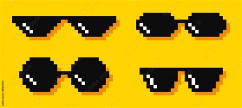 Pixel glasses. Meme. Bandit hit points. 8-bit. Video game style. Vector ...