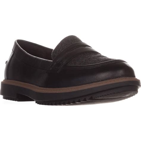 Clarks - Womens Clarks Raisie Eletta Comfort Penny Loafers, Black Tweed ...