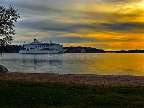 Cruise Ship in Stockholm Archipelago Sunset Stock Photo - Image of scandinavia, swedens: 135907606