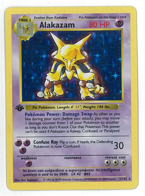 Pokemon Base Set 1 Single 1st Edition Alakazam 1/102 - Shadowless ...