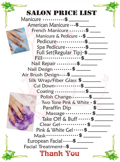 Printable Nail Salon Price List Template - Printable Templates Free