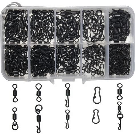 JSM 200pcs Matte Black Carp Fishing Quick Change Swivel Long Body Rolling Swivels Snap Carp ...