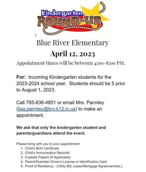 Kindergarten Round-Up | Blue River Valley Elementary