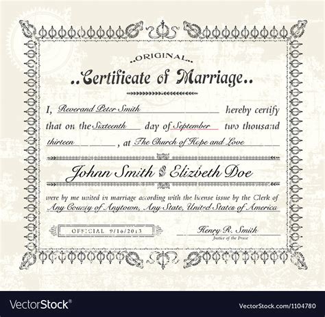 Vintage marriage certificate Royalty Free Vector Image