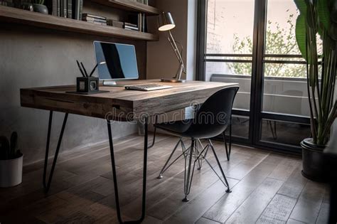 Industrial Desk, with Metal Legs and Minimalist Design, in Sleek Office ...