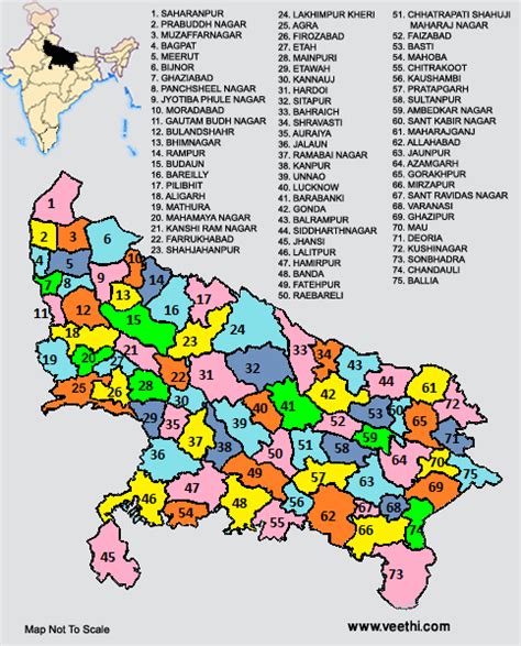 Uttar Pradesh Districts Map | India world map, General knowledge book, Uttar pradesh