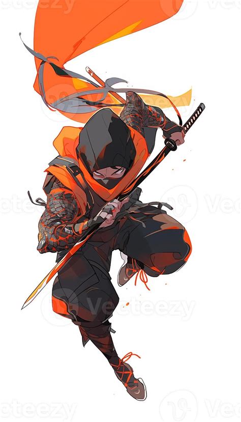 anime character with orange and black outfit holding a sword and a flag. generative ai. 28472863 ...