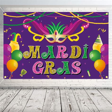 Buy JOZON Mardi Gras Backdrop Banner 71 x 45 Inch Large Size Mardi Gras Banner Purple Yellow ...