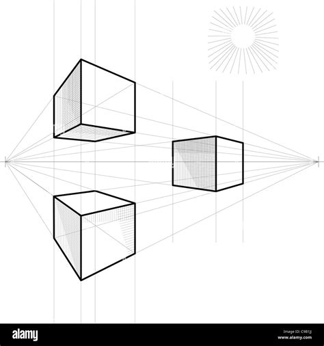 drawing of a cube in perspective with two vanishing points Stock Photo - Alamy