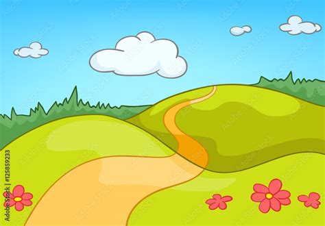 Cartoon background of countryside summer landscape Stock Illustration | Adobe Stock