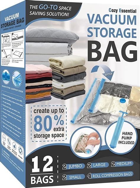 12 Pack Space Saver Bags (2 Jumbo/2 Large/2 Medium/2 Small/4 Roll) Compression Storage Bags for ...