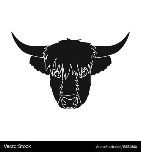 Highland cattle head icon in black style isolated Vector Image