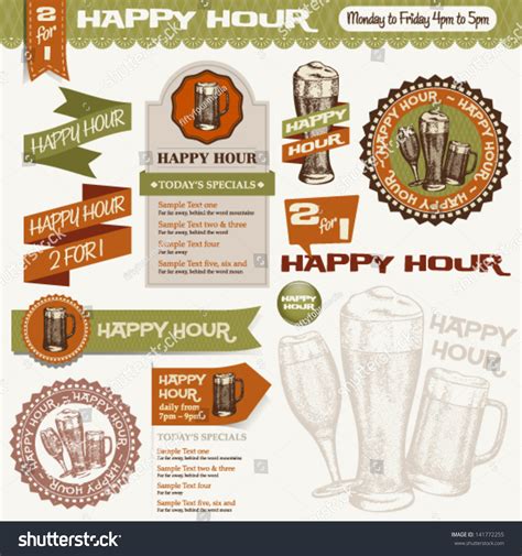 Beer Happy Hour Collection Set Various Stock Vector (Royalty Free ...