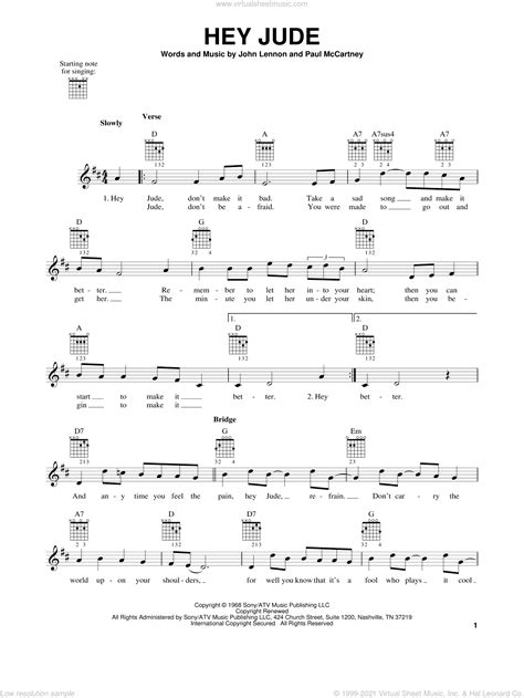 Beatles - Hey Jude sheet music (easy) for guitar solo (chords)