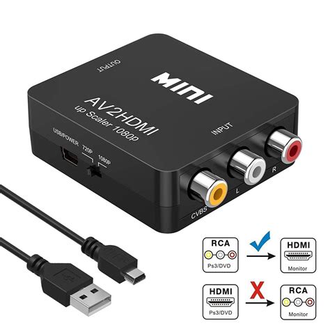 RCA to HDMI, Coolmade 1080P Mini RCA Composite CVBS AV to HDMI Video Audio Converter Adapter ...