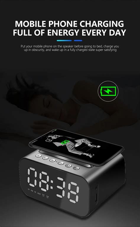 Wireless Charger Alarm Clock Bluetooth Speaker LED Smart Digital Clock Table Electronic Desktop ...