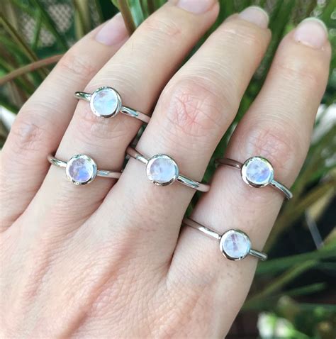 Moonstone Dainty Stack Round Ring- Genuine Natural Rainbow Moonstone ...