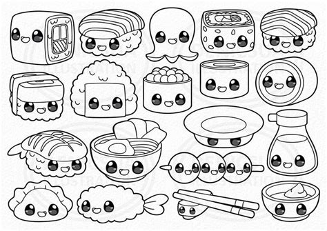 Kawaii Sushi Clipart, Japanese Food Vector, Kawaii Sushi Party, Sushi ...