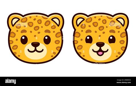 Cute cartoon leopard face icon. Kawaii baby leopard smiling, vector ...