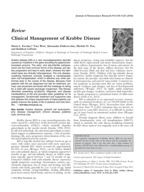 Clinical Management of Krabbe Disease: A Review of Symptoms, Diagnosis, and Treatment Guidelines ...