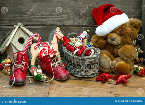 Nostalgic Christmas Decoration with Antique Toys Stock Photo - Image of ...