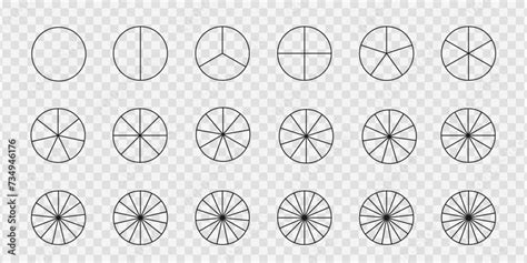 Simple donut or pie chart templates. Circles divides into equal parts from 1 to 18. Round shapes ...