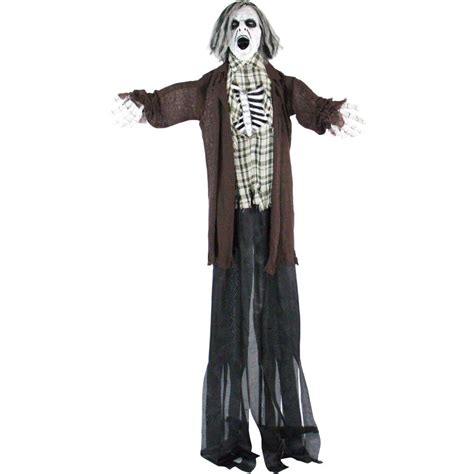 Life-Size Animatronic Zombie, Indoor/Outdoor Halloween Decoration, Flashing Eyes, Sounds ...