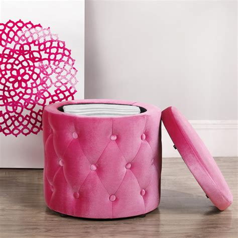 pink-tufted-round-storage-ottoman-for-cute-home-furniture-ideas - HK Interiors