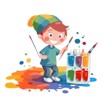 Canva Clipart Little Happy Boy With Paint Brushes And Watercolor Paints Vector Graphic Design ...