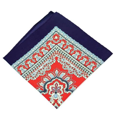 Ornate Red & Navy Silk Pocket Square