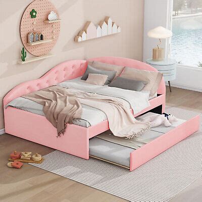 Full Size Daybed w/ Pull Out Trundle Bed Upholstered Bed Frame Sofa Bed ...