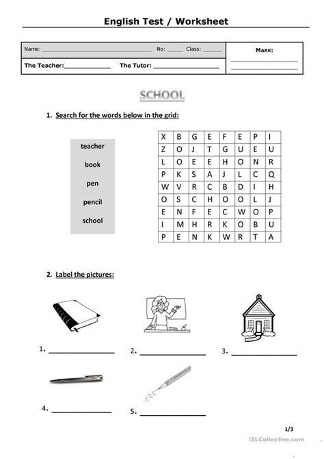 School Words Worksheets - WorksheetsCity