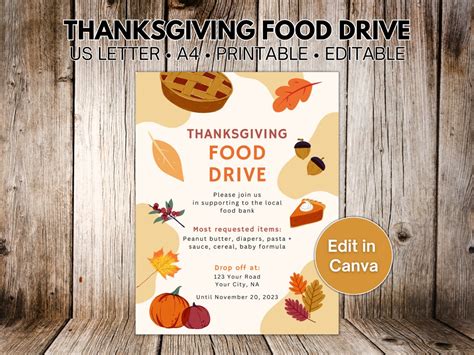 Editable Thanksgiving Food Drive Flyer Template Fall Food Drive Poster Template School Food ...