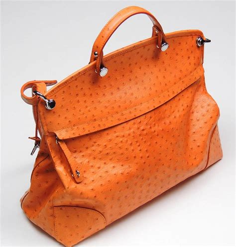 FURLA OSTRICH LEATHER ORANGE CROSSBODY TOP HANDLE BAG PURSE BEAUTIFUL!