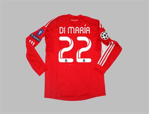 REAL MADRID 2011 2012 DI MARIA 22 AWAY SHIRT RED LONG SLEEVE UCL (Exce ...