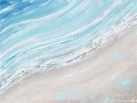 ORIGINAL Art Abstract Painting Aqua Blue Ocean Beach Coastal Decor ...