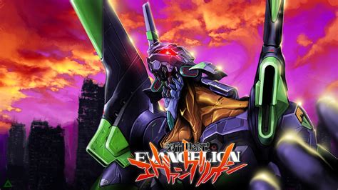 artwork, digital art, Neon Genesis Evangelion, EVA Unit 01, city, ruins ...