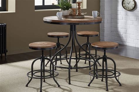 Reed 5 Piece Round Pub Table Set With Adjustable Stools