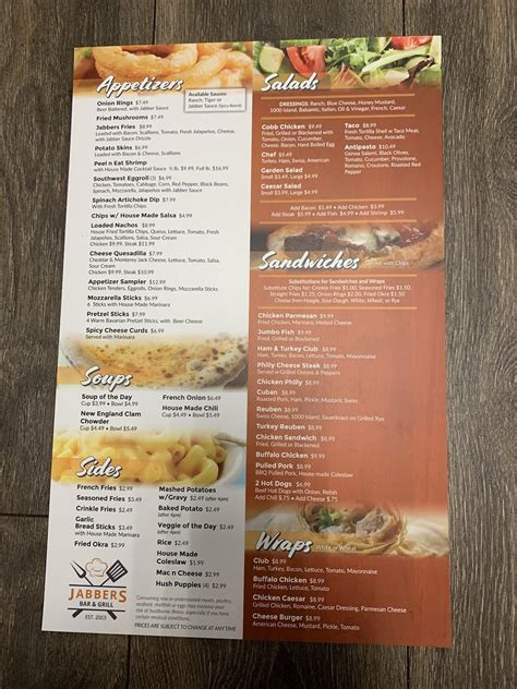 Menu at Jabbers Bar & Grill, Cocoa