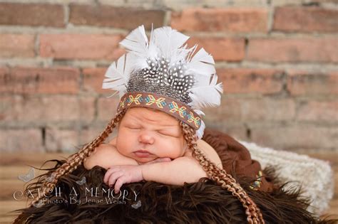 Indian headress, infant, newborn, baby, native, american, embroider, headband, native, feathers ...