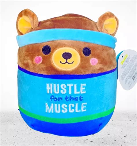 SQUISHMALLOWS OMAR THE Brown Bear 8" Plush, Wellness Squad Blue Gym Suit, NEW $24.99 - PicClick