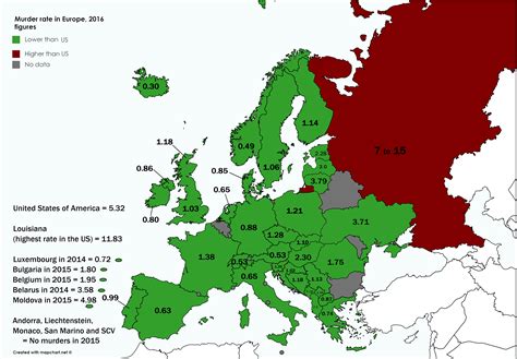 Murder rate in Europe compared to the US, Fixed : r/europe