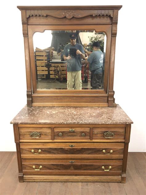 Lot - Antique Traditional Marble Top Dresser & Mirror