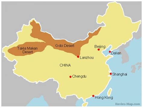 Deserts in China map - Map of China deserts (Eastern Asia - Asia)