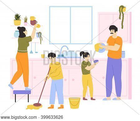 Family Cleaning House Vector & Photo (Free Trial) | Bigstock