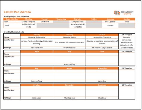 Content Calendar and Plan Template - https://www.spreadsheetshoppe.com/