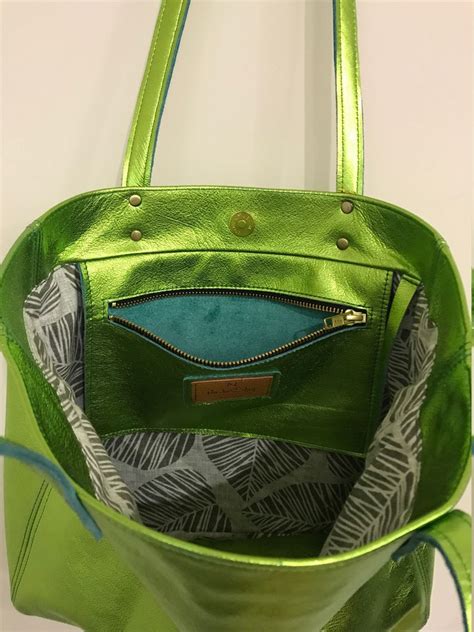 Lime Green Leather Tote Leather Zipper Pocket & Purse 2 - Etsy