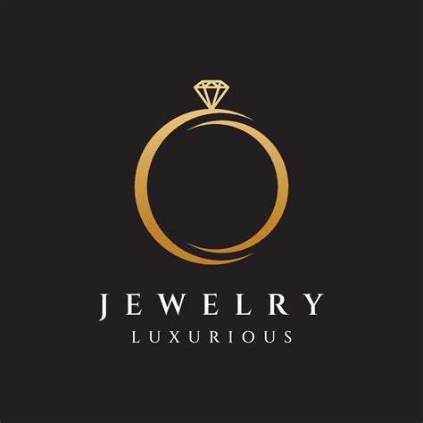 Jewelry ring abstract logo template design with luxury diamonds or gems.Isolated on black and ...