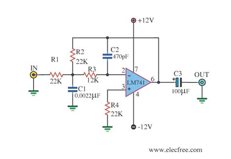 uA741 Low pass filter circuit 10KHz | Electronic Circuits, Schematics ...